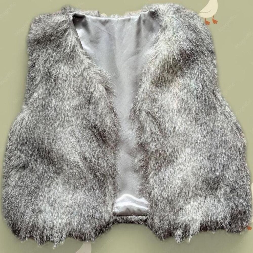 2K Grey Faux Fur Vest with Silver Lining Iconic Mob Wife Aesthetic